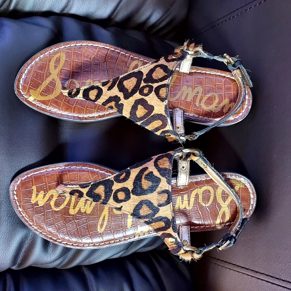 Sam EDELMAN Leopard Print CALF HAIR Sandals - Picture 1 of 3